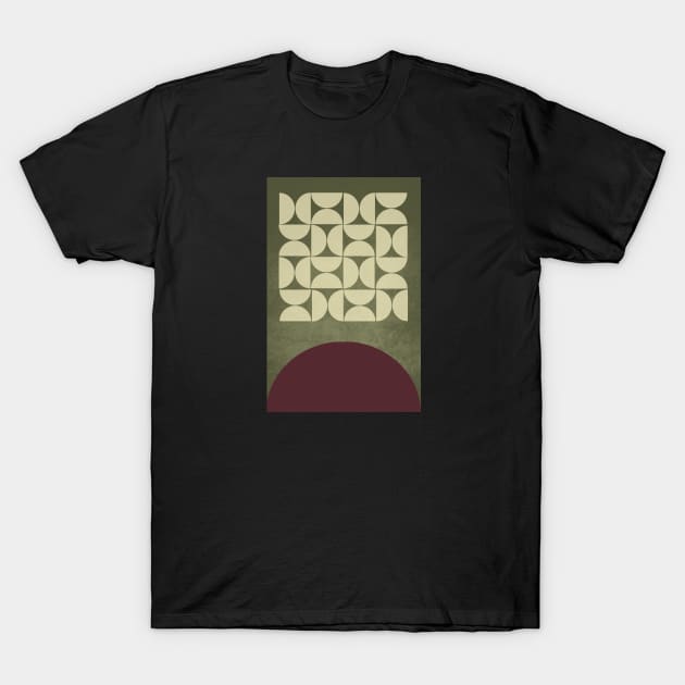 Midcentury Abstract Red and Cream Geometric Print T-Shirt by Stonework Design Studio